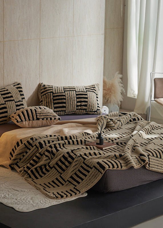 Annabelle Basketweave Plush Throw Blanket - Brown - WhisperLinens