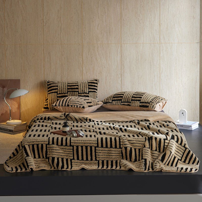 Annabelle Basketweave Plush Throw Blanket - Brown - WhisperLinens