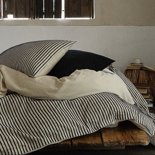 Ashcombe Striped Linen Bedding Set - WhisperLinens