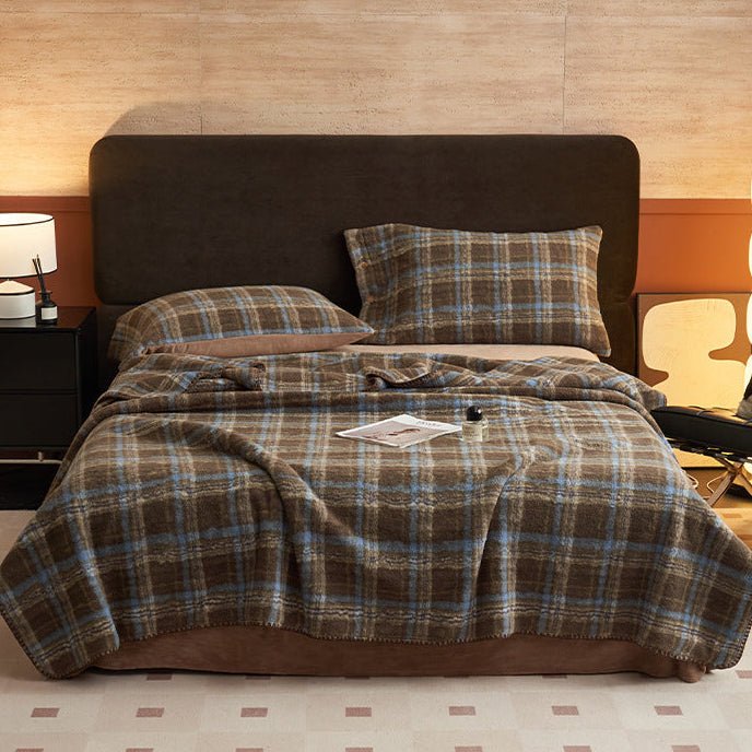Fireside Plaid Fleece Throw Blanket - Blue - WhisperLinens