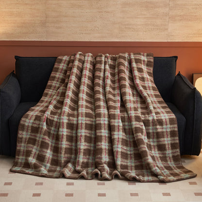 Fireside Plaid Fleece Throw Blanket - Brown - WhisperLinens