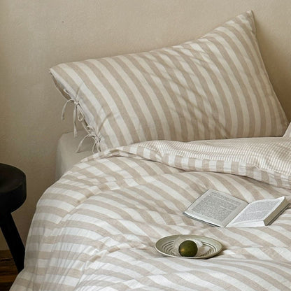 Ashfield Oat Stripe Cotton-Linen Bedding Set - WhisperLinens