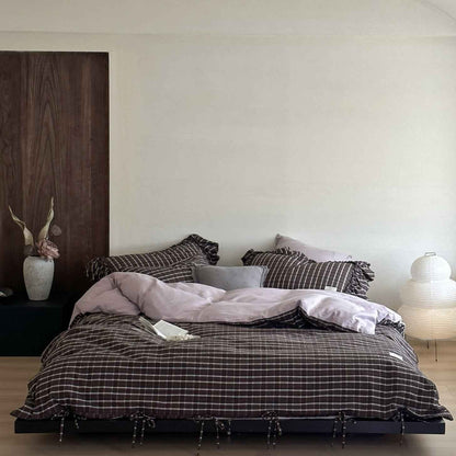 Ashvale Brown Windowpane Check Cotton Bedding Set