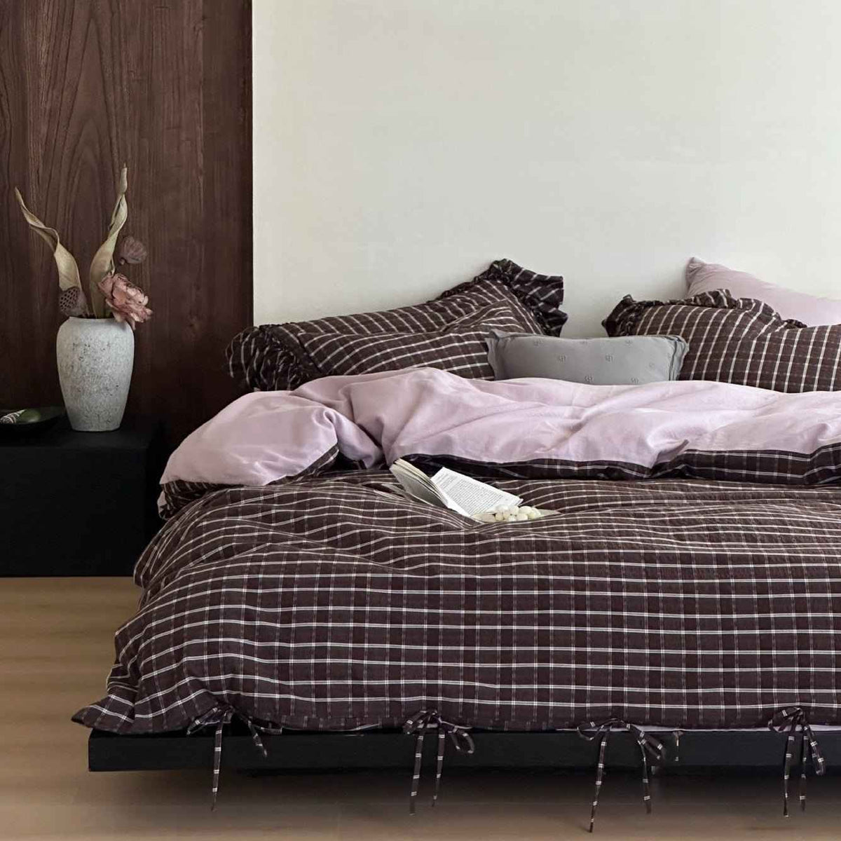 Ashvale Brown Windowpane Check Cotton Bedding Set