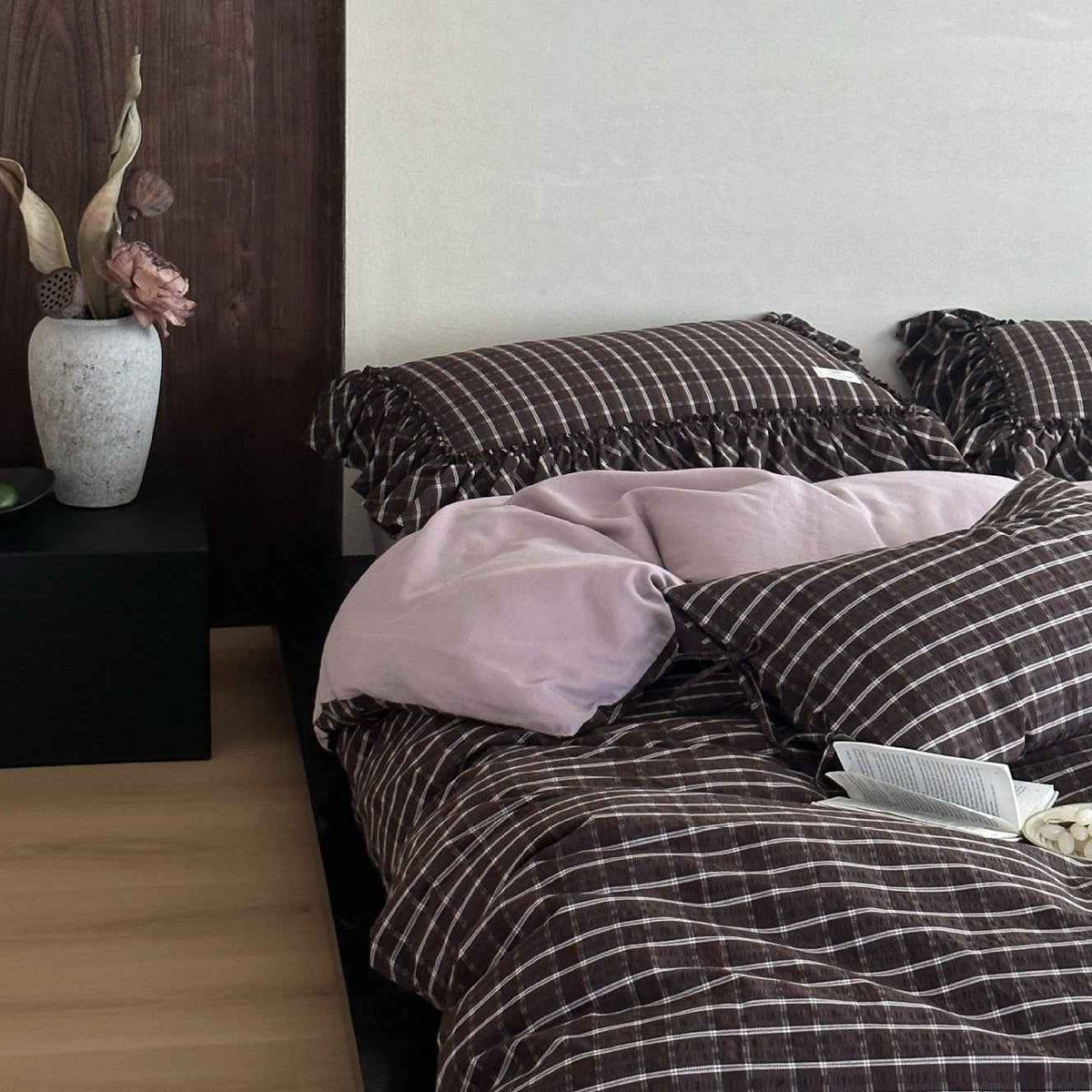 Ashvale Brown Windowpane Check Cotton Bedding Set