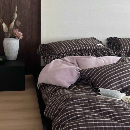 Ashvale Brown Windowpane Check Cotton Bedding Set