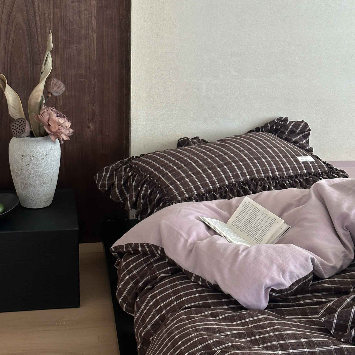 Ashvale Brown Windowpane Check Cotton Bedding Set