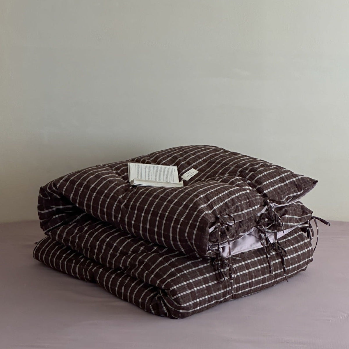Ashvale Cocoa Windowpane Washed Cotton Bedding Set - WhisperLinens