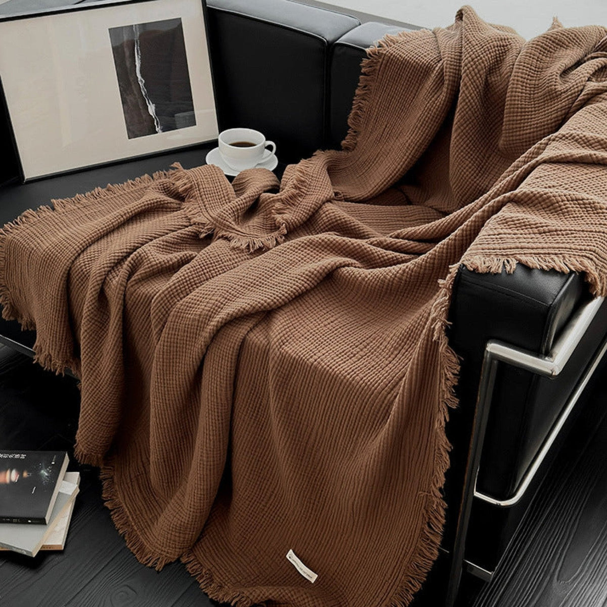 Hearth Waffle Cotton Throw Blanket - Warm Brown - WhisperLinens