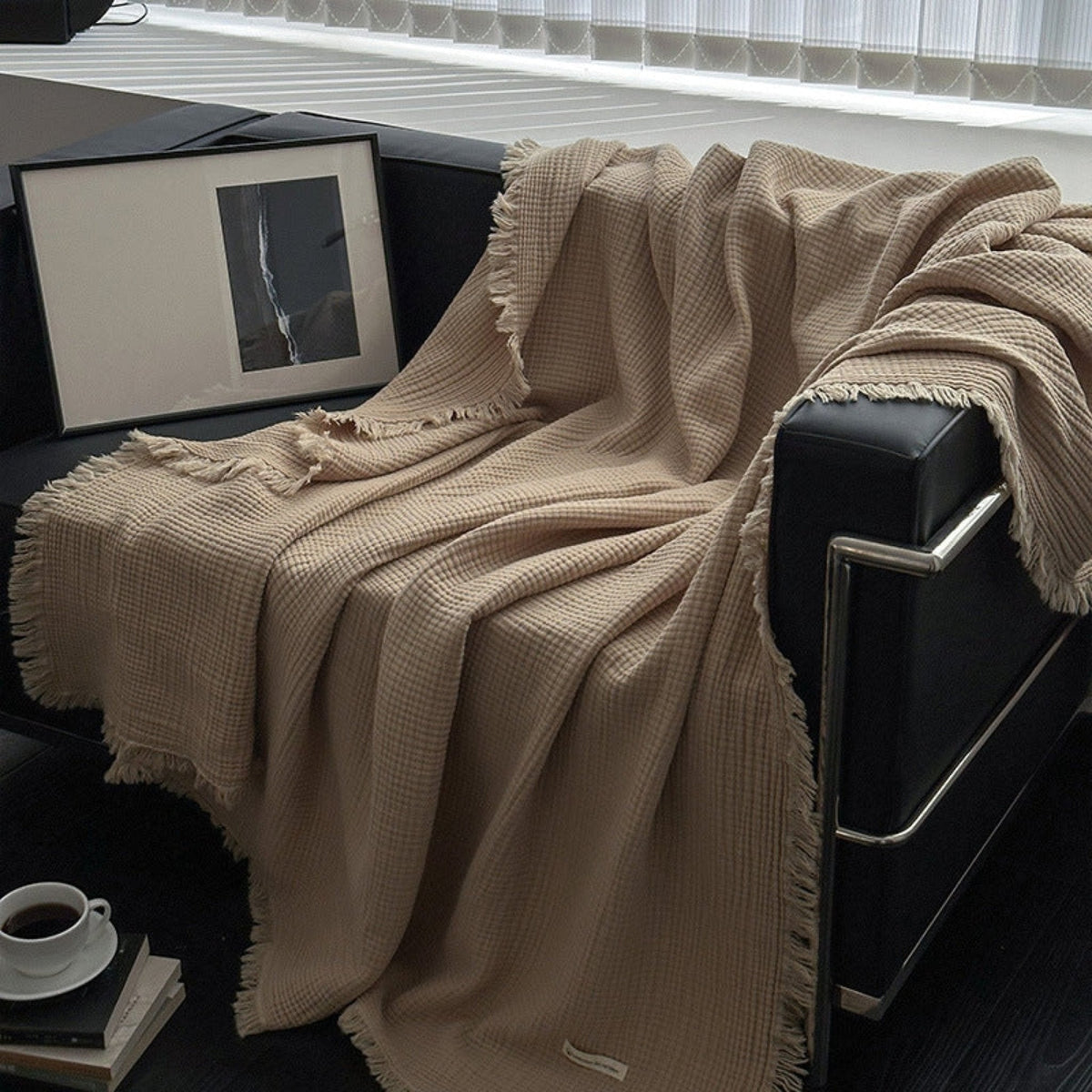 Hearth Waffle Cotton Throw Blanket - Latte - WhisperLinens