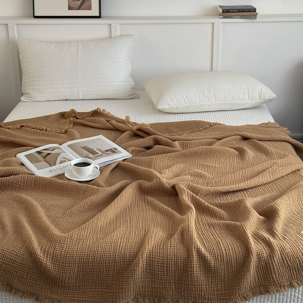 Hearth Waffle Cotton Throw Blanket - Caramel - WhisperLinens