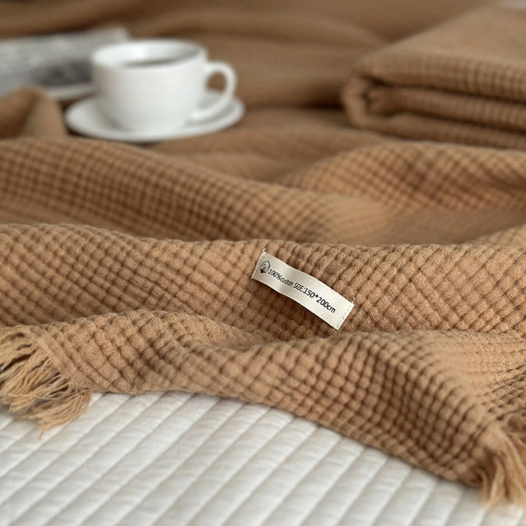 Hearth Waffle Cotton Throw Blanket - Caramel - WhisperLinens