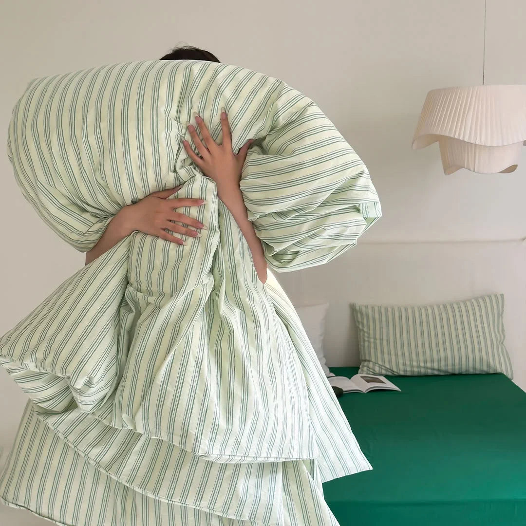Birch Row Fine-Stripe Washed Cotton Bedding Set