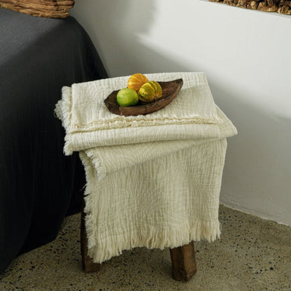 Palma Leaf Jacquard Fringed Throw Blanket - Yellow - WhisperLinens