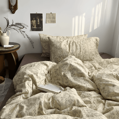 Beige Botanical Charm Bedding Set - WhisperLinens