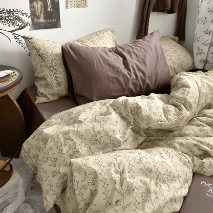Beige Botanical Charm Bedding Set - WhisperLinens