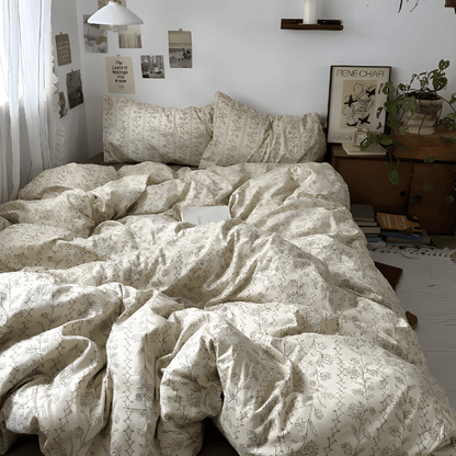 Beige Botanical Charm Bedding Set - WhisperLinens