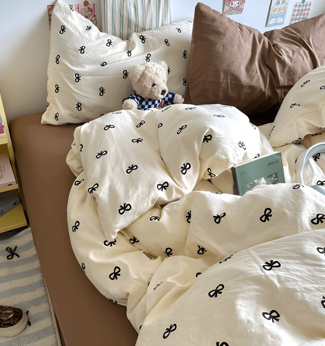 Beige Bow Cotton Bedding Set - WhisperLinens