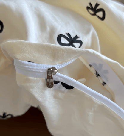 Beige Bow Cotton Bedding Set - WhisperLinens