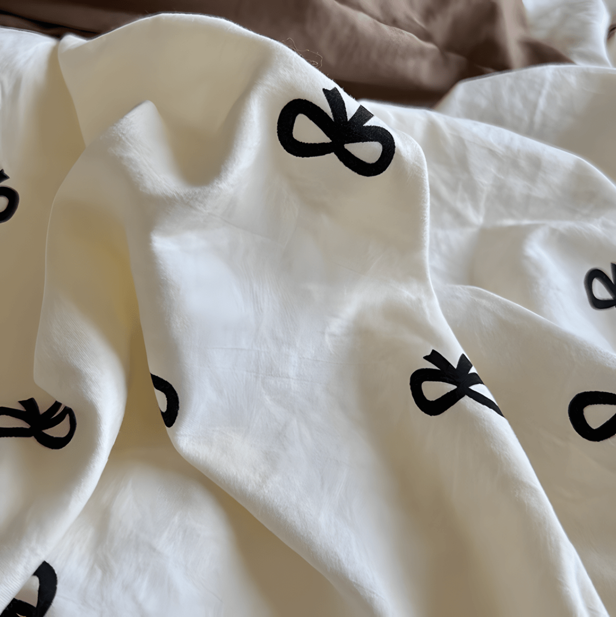 Beige Bow Cotton Bedding Set - WhisperLinens