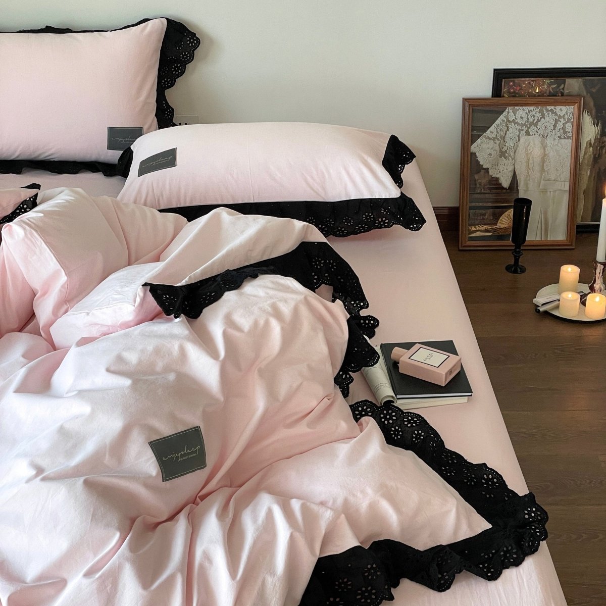 Black Lace Ruffle Bedding Collection - WhisperLinens