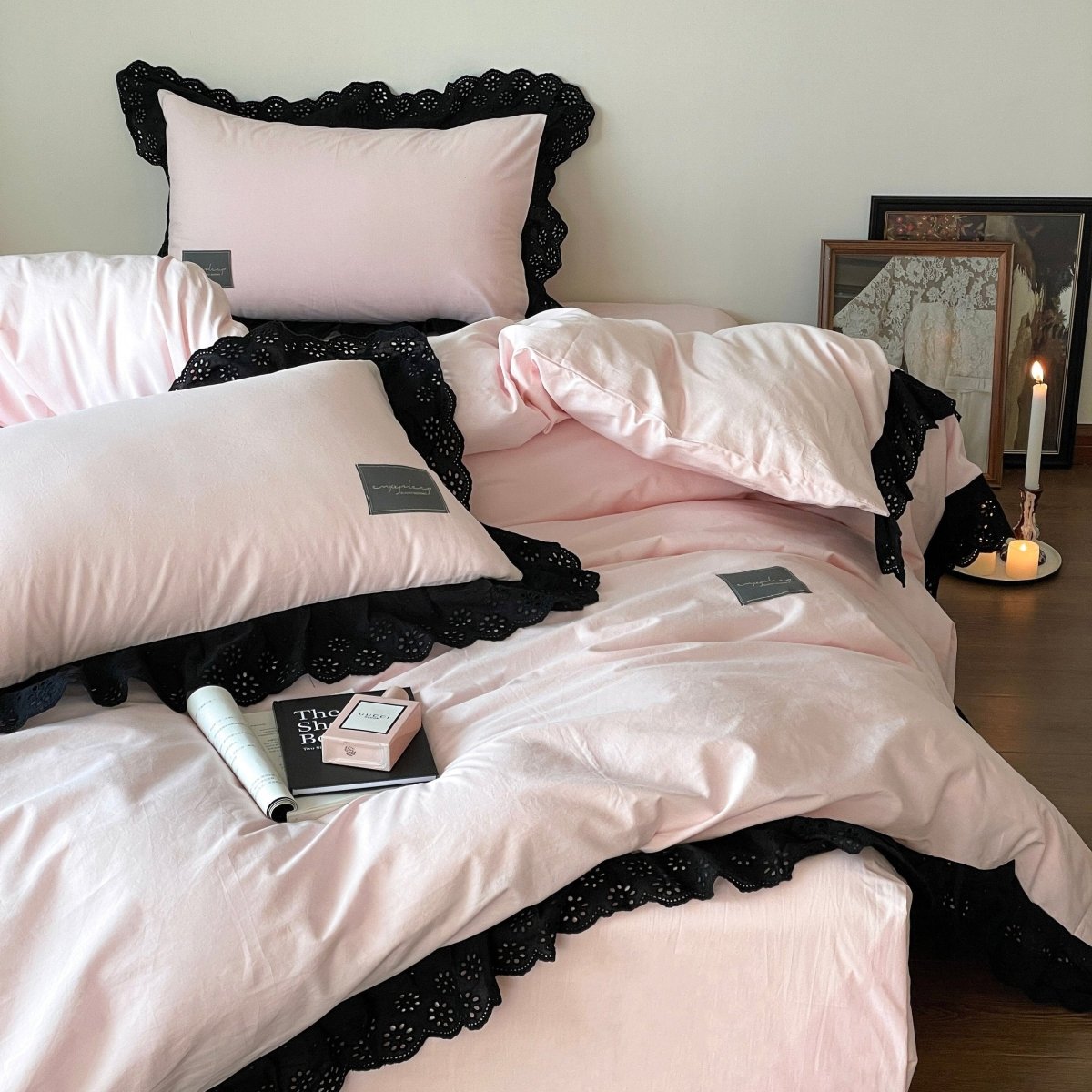 Black Lace Ruffle Bedding Collection - WhisperLinens