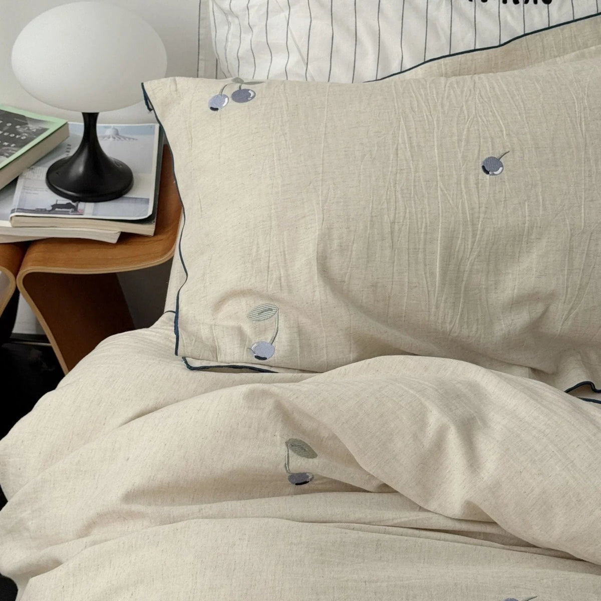 Bluebell Blueberry Embroidered Cotton Bedding Set - WhisperLinens
