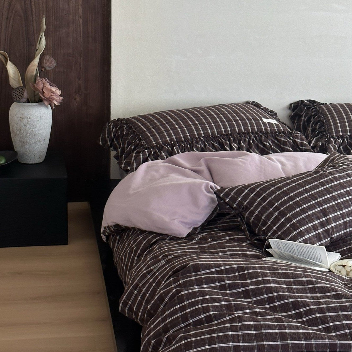 Ashvale Cocoa Windowpane Washed Cotton Bedding Set