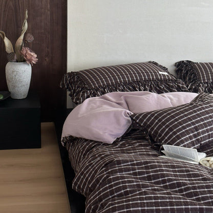 Ashvale Cocoa Windowpane Washed Cotton Bedding Set