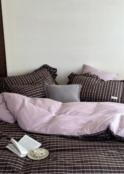 Ashvale Cocoa Windowpane Washed Cotton Bedding Set