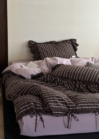 Ashvale Cocoa Windowpane Washed Cotton Bedding Set