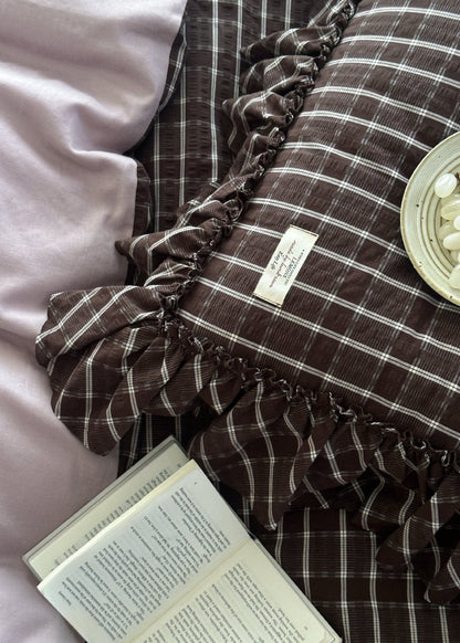Ashvale Cocoa Windowpane Washed Cotton Bedding Set