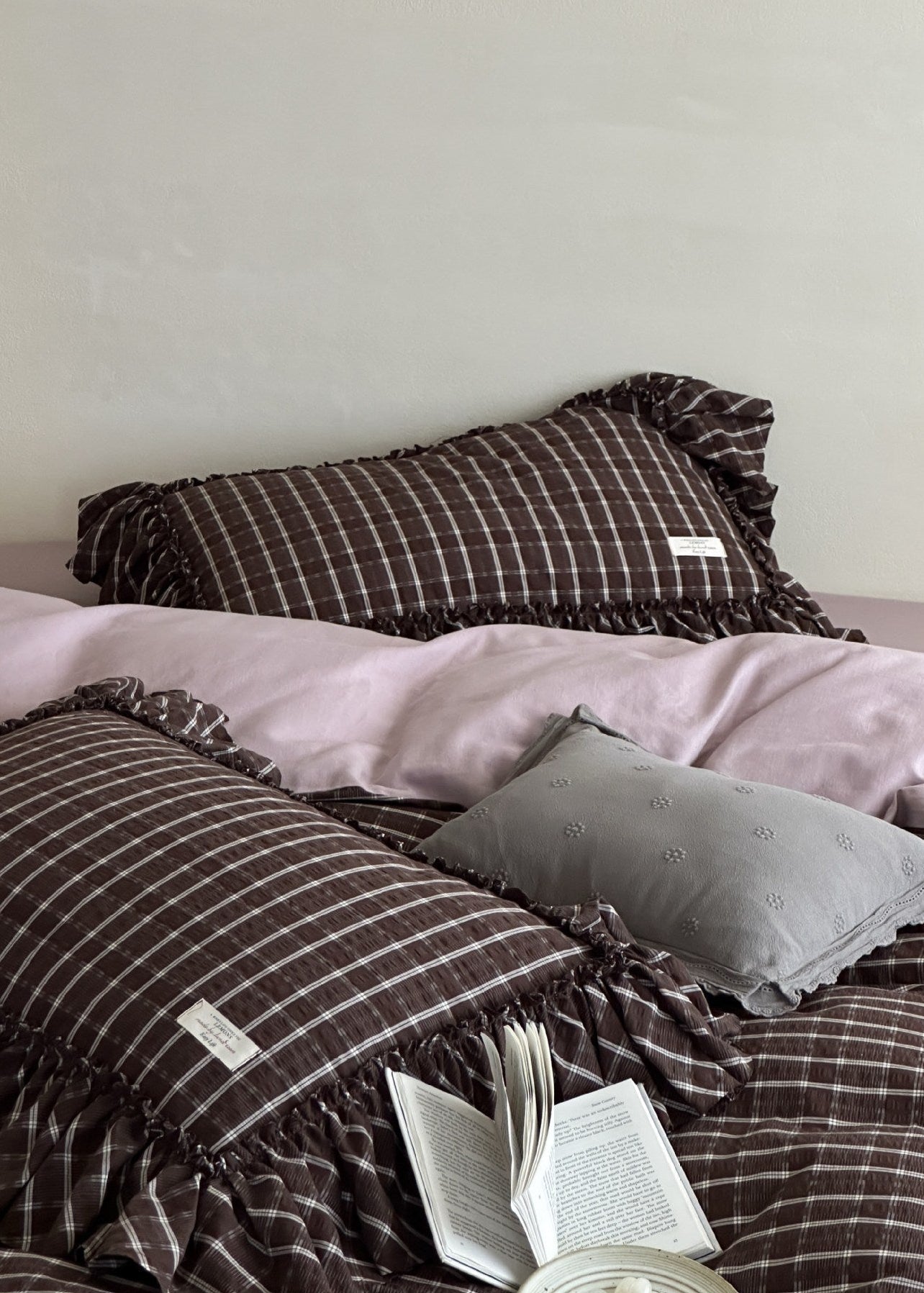 Ashvale Cocoa Windowpane Washed Cotton Bedding Set