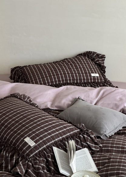 Ashvale Cocoa Windowpane Washed Cotton Bedding Set