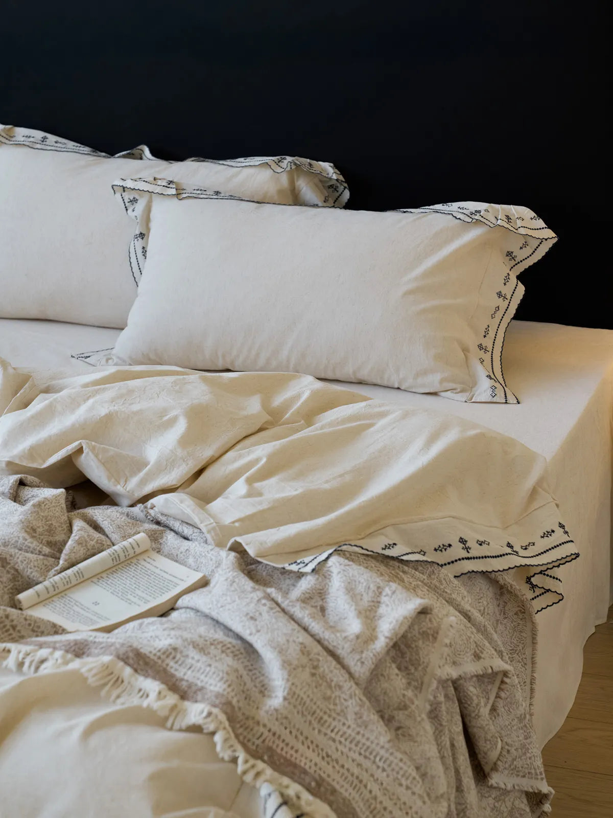 Edda Folk Cross-Stitch Embroidered Washed Cotton Bedding Set