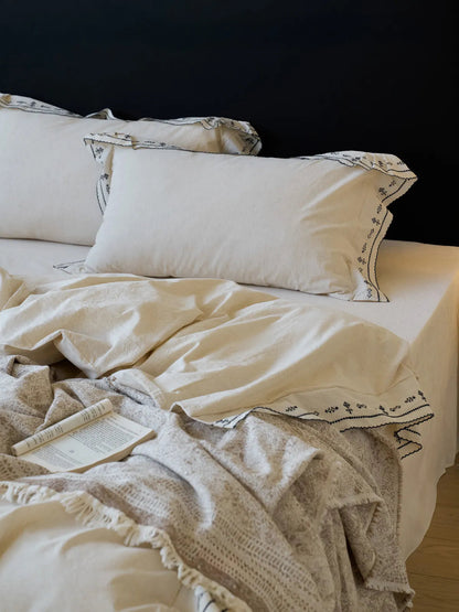 Edda Folk Cross-Stitch Embroidered Washed Cotton Bedding Set