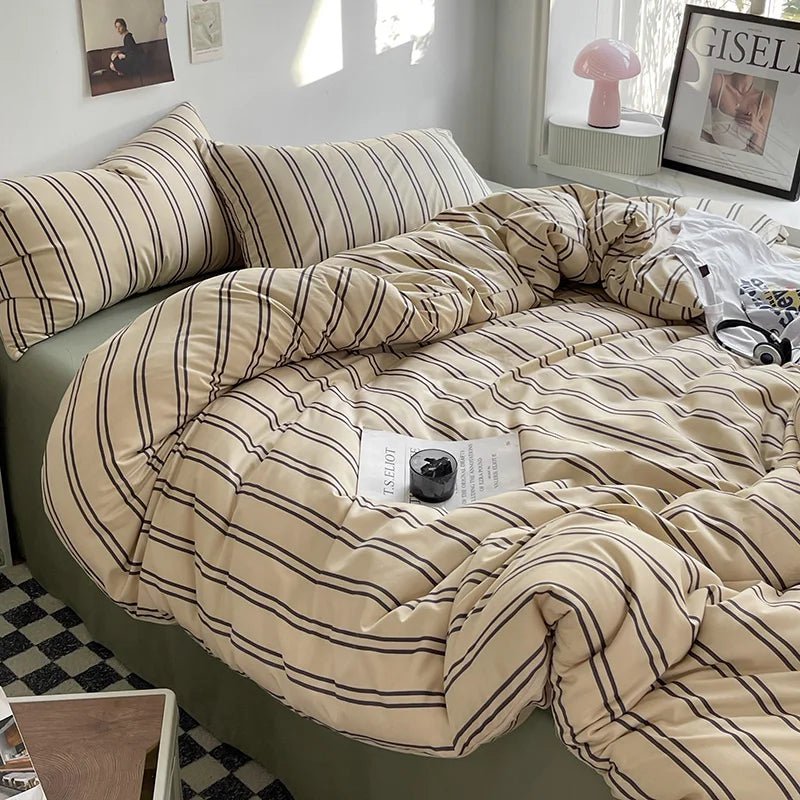 Cafe Stripe Cotton Bedding Set - WhisperLinens