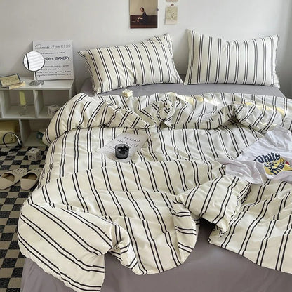 Cafe Stripe Cotton Bedding Set - WhisperLinens