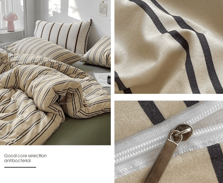 Cafe Stripe Cotton Bedding Set - WhisperLinens