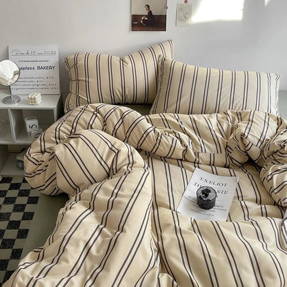 Cafe Stripe Cotton Bedding Set - WhisperLinens