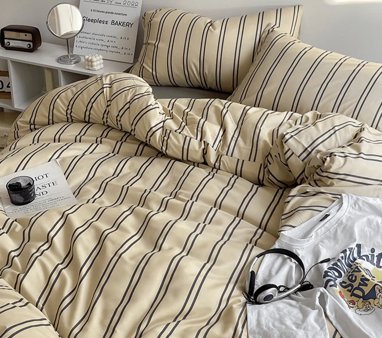 Cafe Stripe Cotton Bedding Set - WhisperLinens