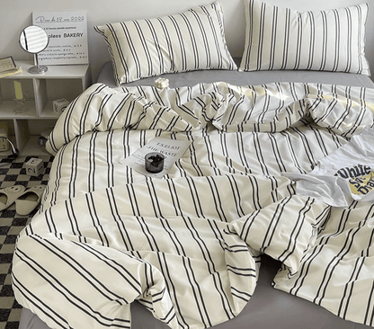 Cafe Stripe Cotton Bedding Set - WhisperLinens