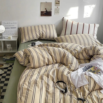 Cafe Stripe Cotton Bedding Set - WhisperLinens