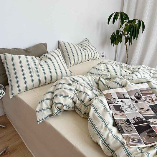 Calder Double Stripe Washed Cotton Bedding Set - WhisperLinens