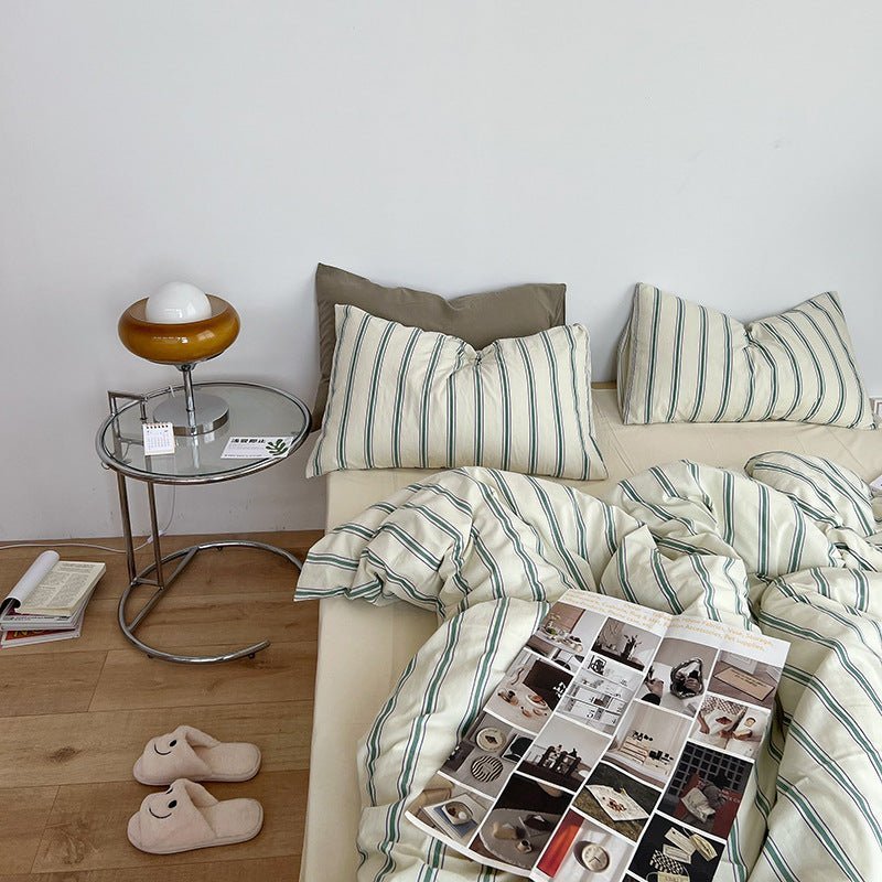 Calder Double Stripe Washed Cotton Bedding Set - WhisperLinens