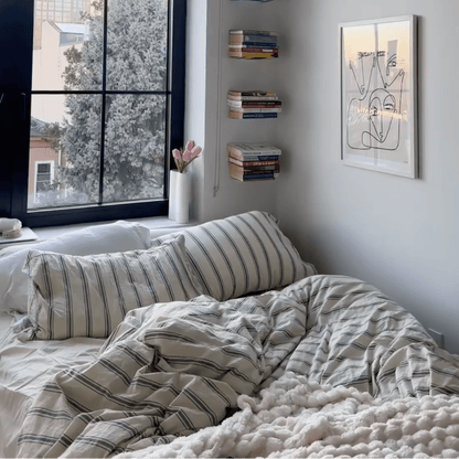 Calder Double Stripe Washed Cotton Bedding Set - WhisperLinens