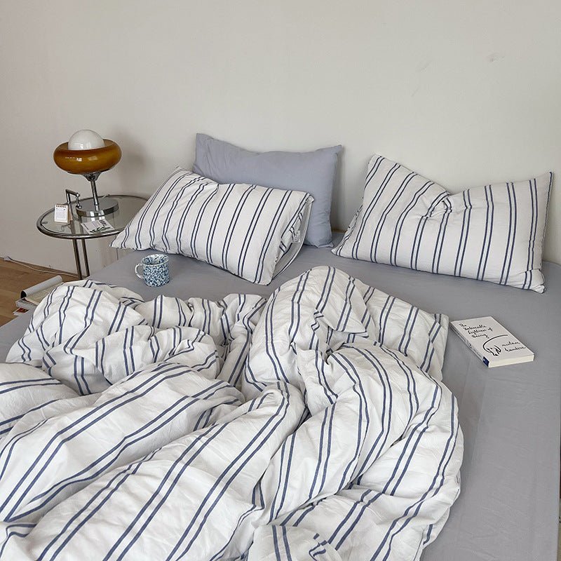 Calder Double Stripe Washed Cotton Bedding Set - WhisperLinens