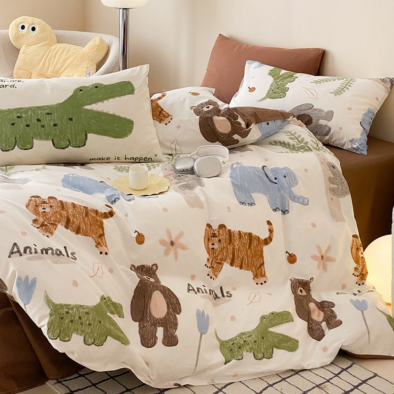 Menagerie Animal Print Cotton Bedding Set - tigers, bears, elephants and crocodiles on the duvet cover - WhisperLinens
