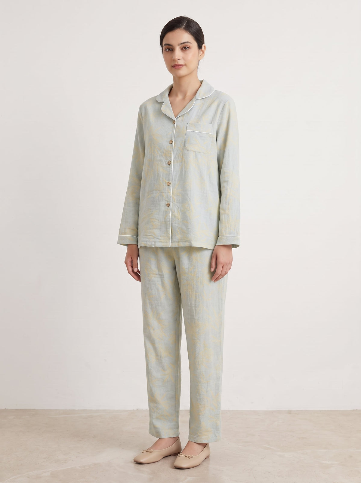 Celia Green Botanical Long-Sleeve Cotton Pajama Set - WhisperLinens