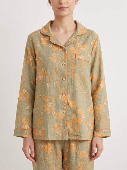 Celia Green Botanical Long-Sleeve Cotton Pajama Set - WhisperLinens